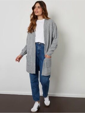 LOFT Light Gray Knit Open-Front Cardigan